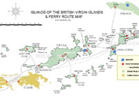 Islands Map of BVI - Ferry Route Map